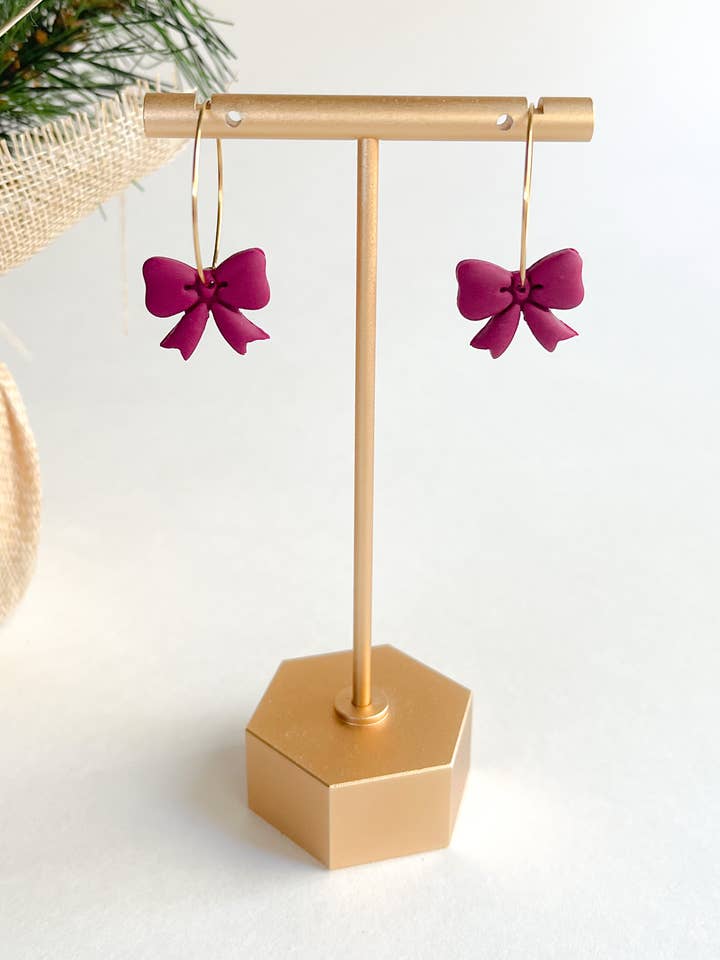 Maroon Bow Hoops for wholesale by Kush Life Designs