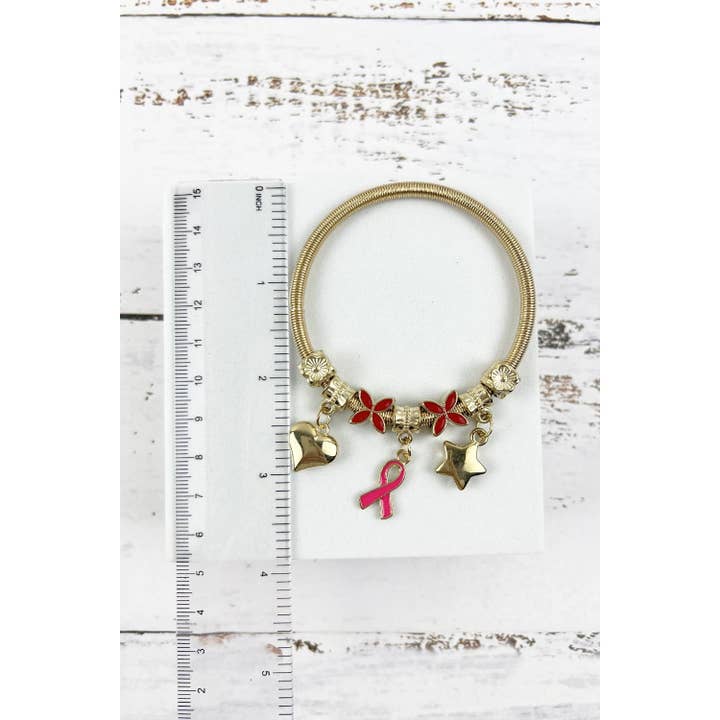 ASSORTED BREAST CANCER AWARENESS PINK RIBBON CHARM BANGLE BRACELET for wholesale on Faire1