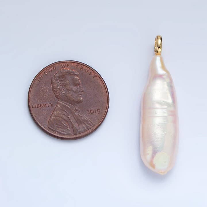 Aim Eternal – wholesale Individual charm/pendant – 24K Gold Filled 30mm Freshwater Pearl Biwa Teardrop Charm | P18982