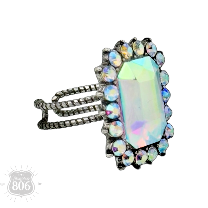 Pink Panache Brands – Großhandel Cocktail-/Statement-Ring – Großer achteckiger Strass verstellbarer Ring7