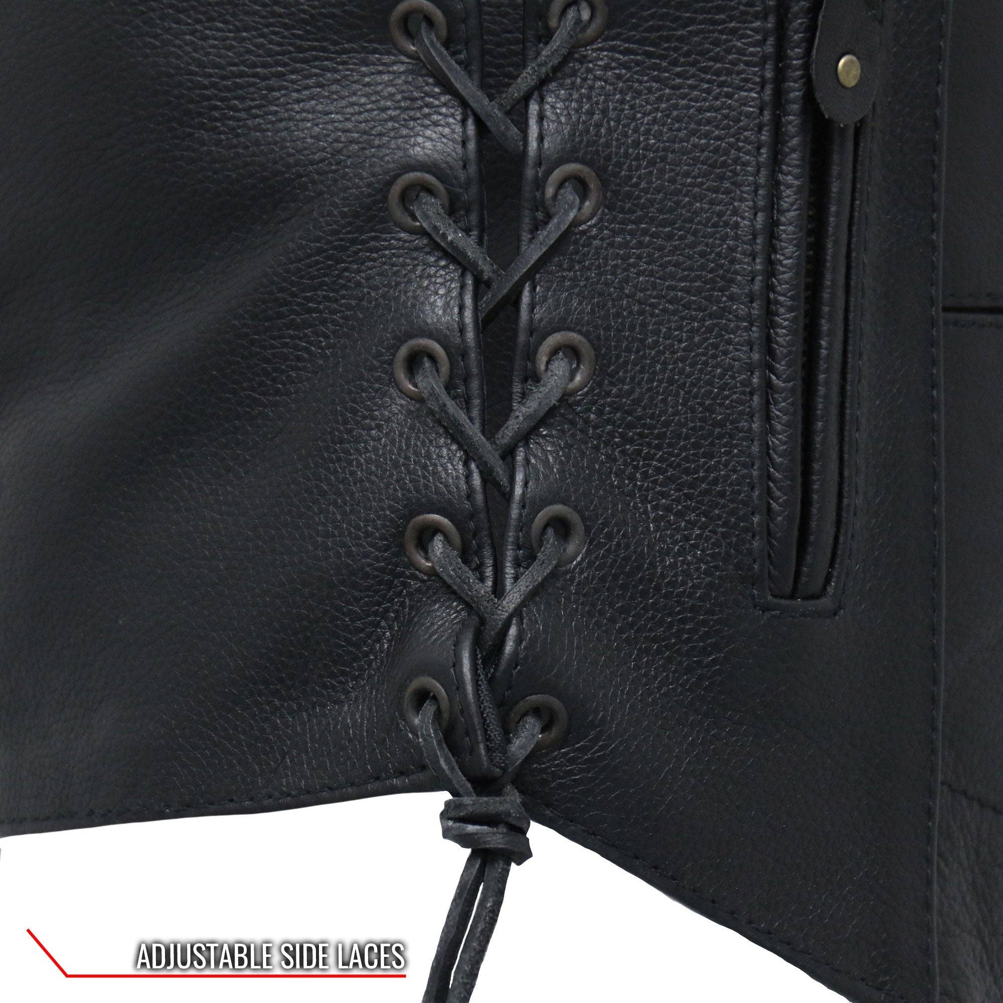 BLK Hot Leathers VSL1008 - Gilet da motociclista da donna, in pelle, con dieci tasche, colore nero in vendita all'ingrosso su Faire12