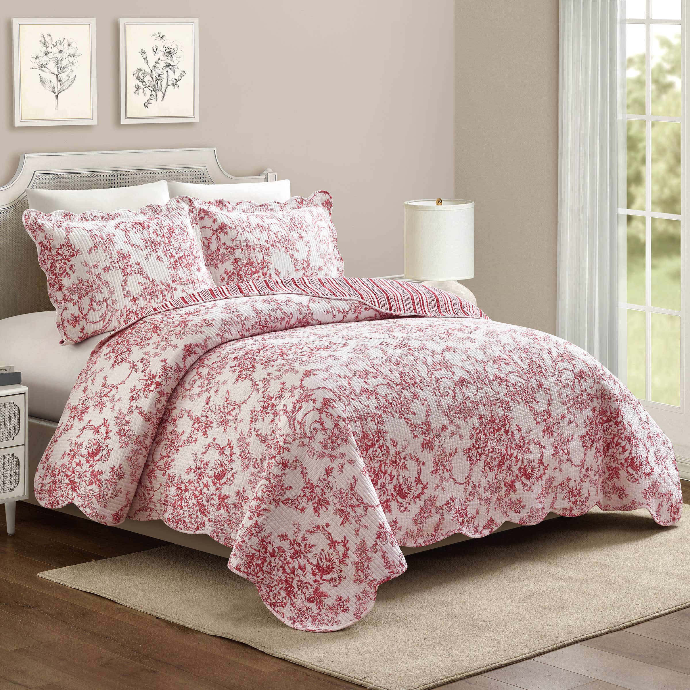 Peking Handicraft - Wholesale Bedding Set - GARDEN TOILE QUILT SET - RED - Modern Heirloom1