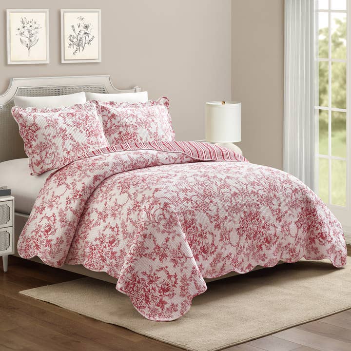 Peking Handicraft - Wholesale Bedding Set - GARDEN TOILE QUILT SET - RED - Modern Heirloom1