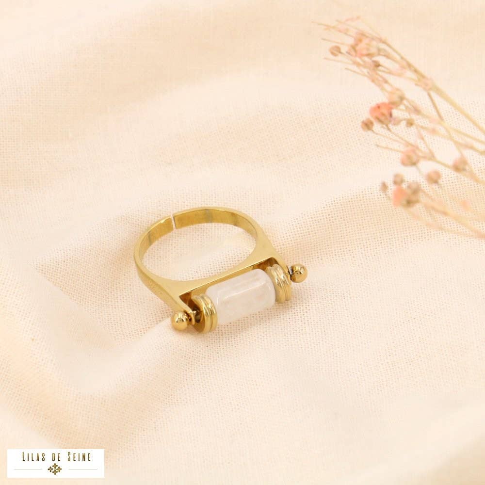 Lilas de Seine - Wholesale Band/Stacked Ring - Large steel talisman ethnic stone tube ring 04235500