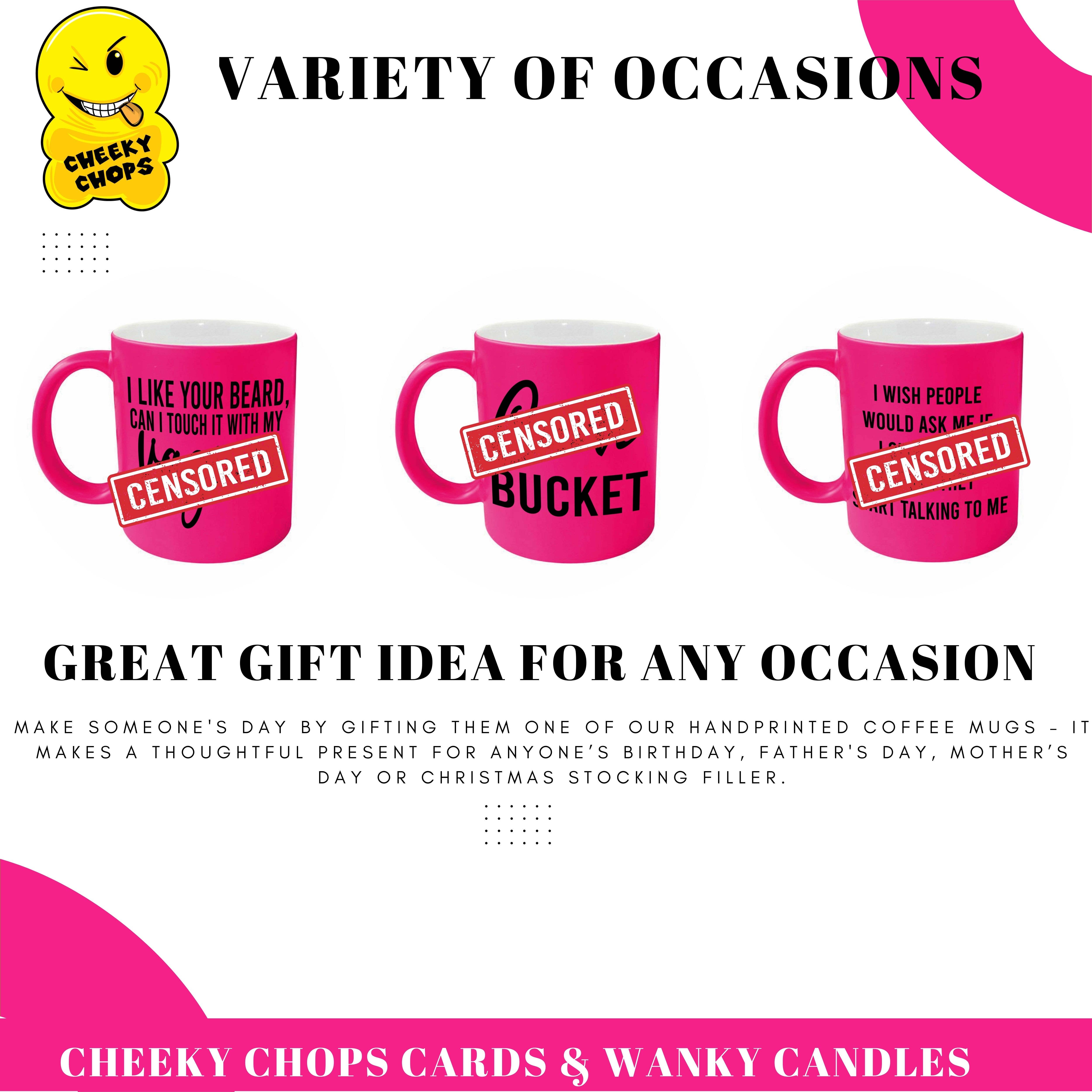 Cheeky Chops Cards & Wanky Candles – Engroshandel Kaffekrus – Rude Krus, Neon Pink -Croc iført kusse - PINKNEONMUG9145