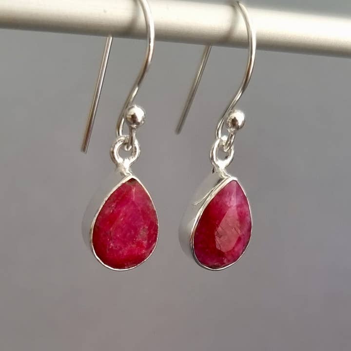 Small Teardrop Ruby Earrings | 925 Sterling Silver, E5R for wholesale by Mistry Gems