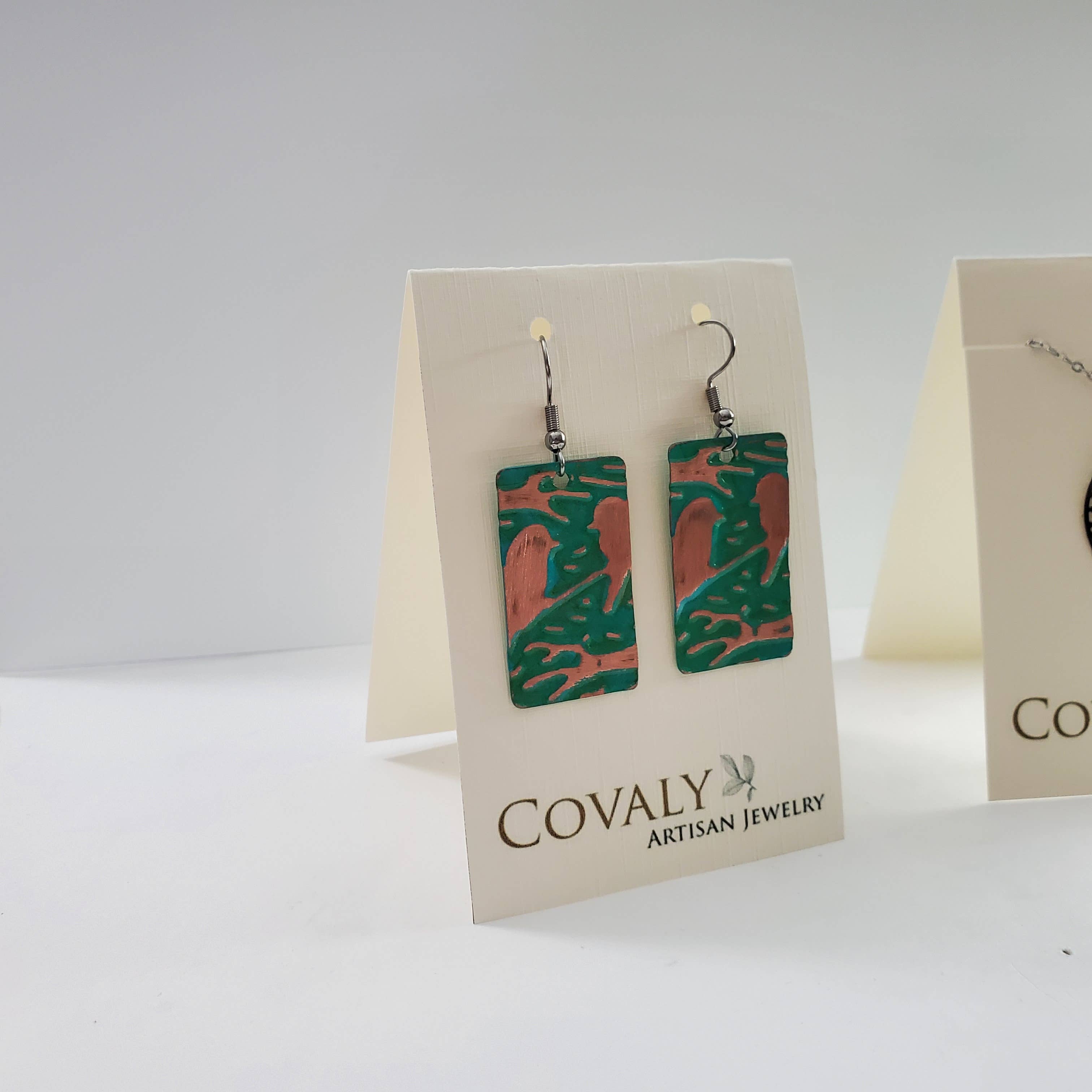 Covaly Artisan Jewelry - Wholesale Dangle Earrings - Flame Paint Small Trapezoid Copper Earrings2