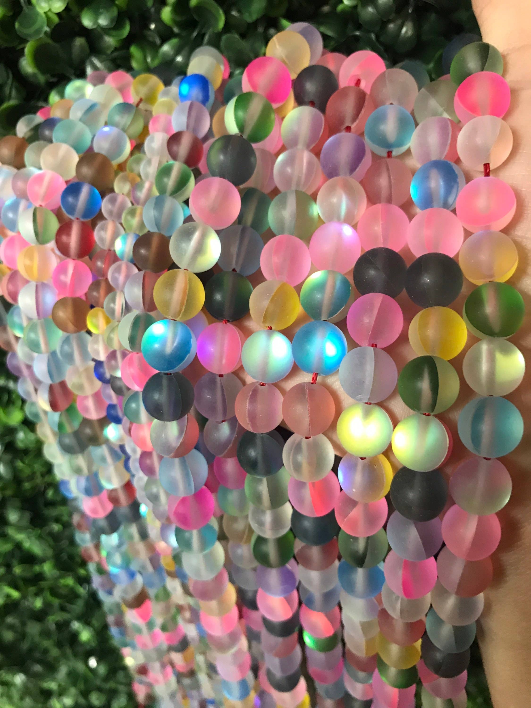 The Bead Bazaar - Wholesale Beads - Bright Rainbow Beads, Multi Color Opal Glass Beads, Frosted6