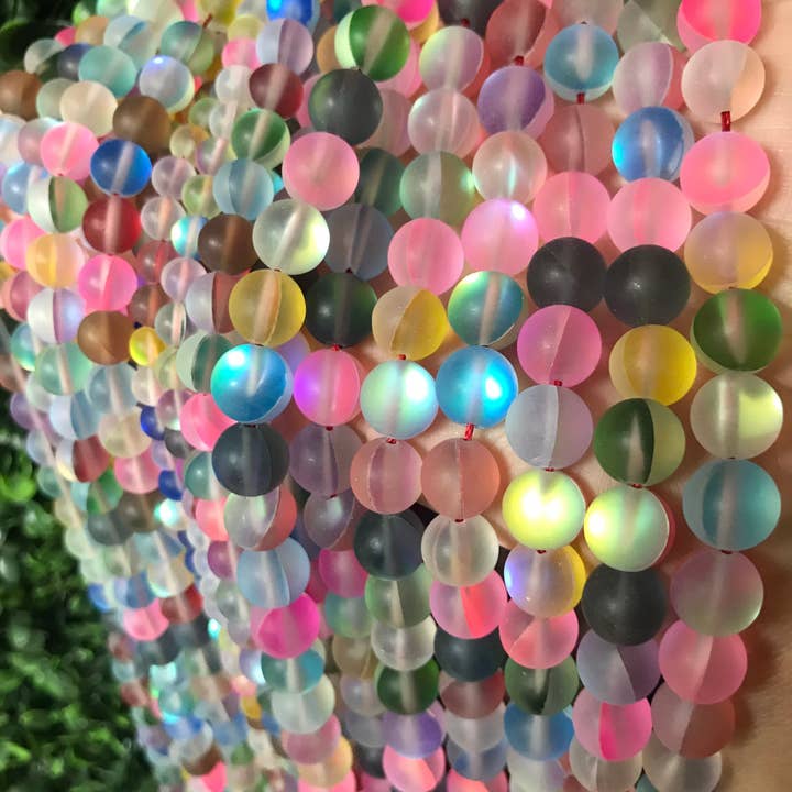 The Bead Bazaar - Wholesale Beads - Bright Rainbow Beads, Multi Color Opal Glass Beads, Frosted6