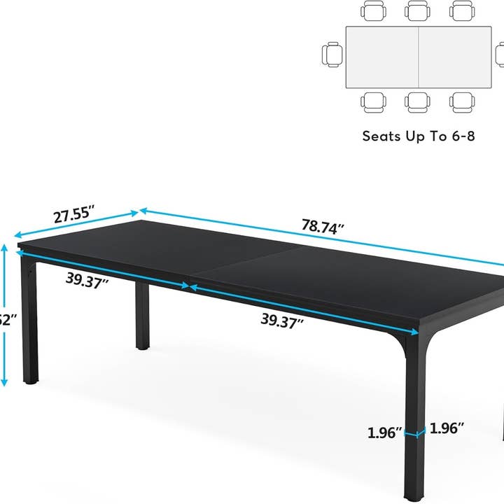 Black 78 Inch Rectangle Dining Table For 6 To 8 People for wholesale on Faire7