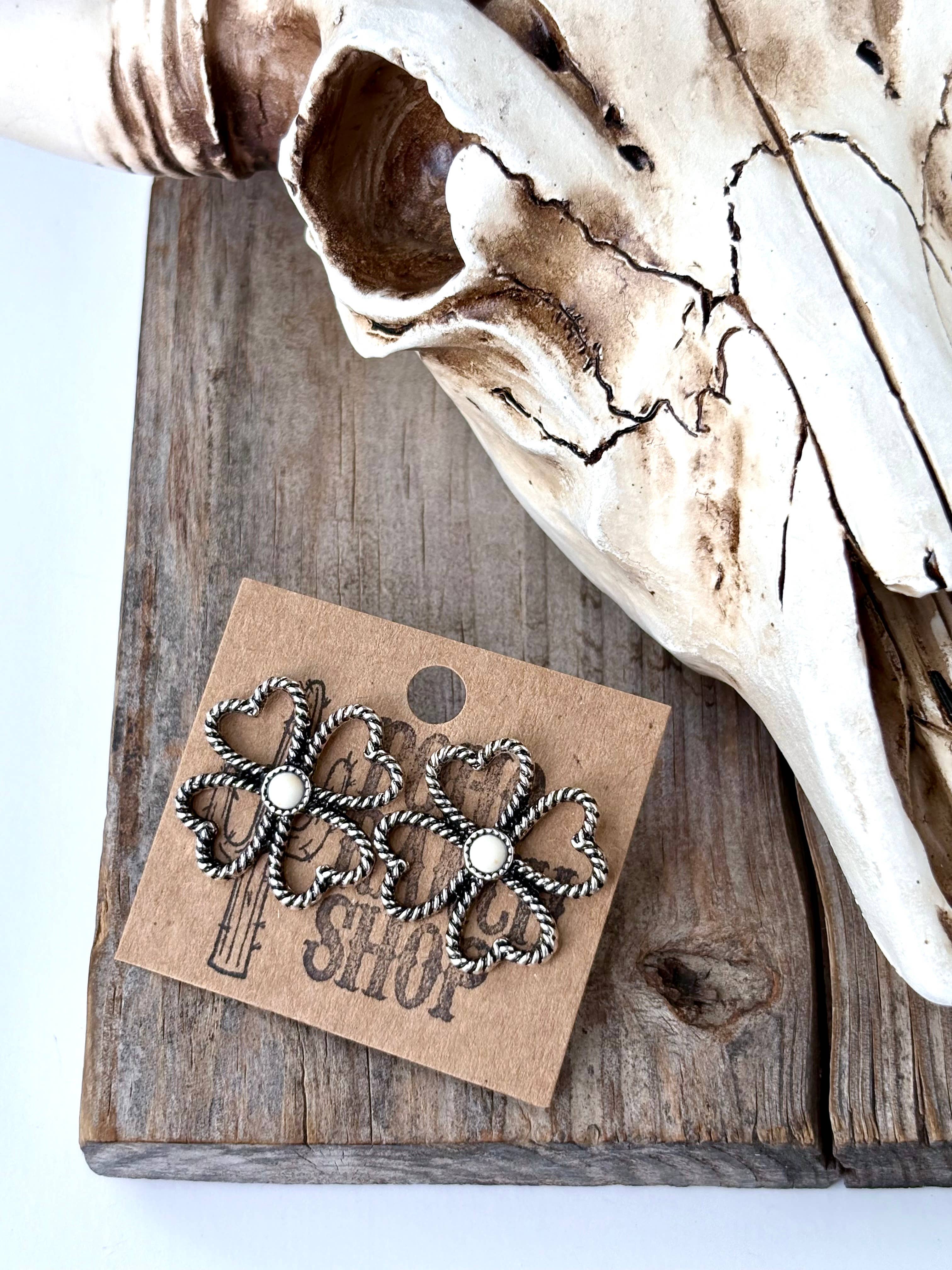 Boho Ranch Shop - Wholesale Stud/Post Earrings - Western Clover with Stone Stud Earrings2