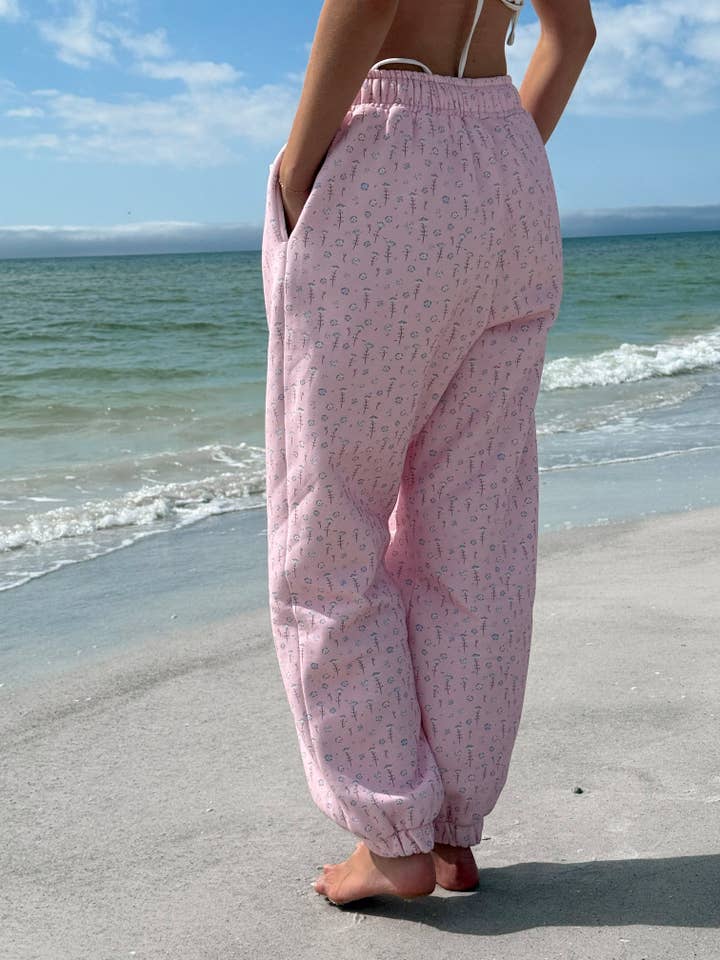 Light Pink Ditsy Blue Floral Joggers for wholesale on Faire