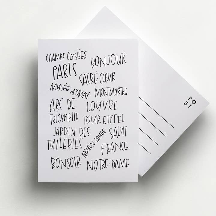 Lettered Paris Postcard for wholesale by Annie Montgomery Design