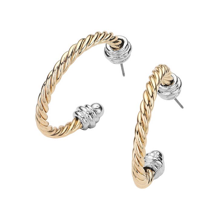 Sensibling Corp. - Wholesale Hoop Earrings - Two Tone Metal Rope Hoop Earrings