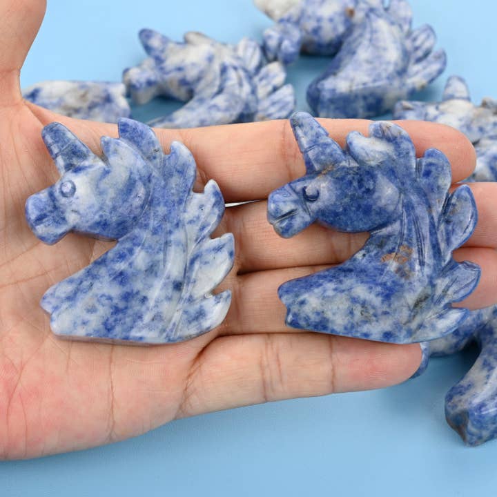 2" Natural Blue Spot Jasper Unicorn Gemstone Figurine for wholesale by ilovebeadsusa