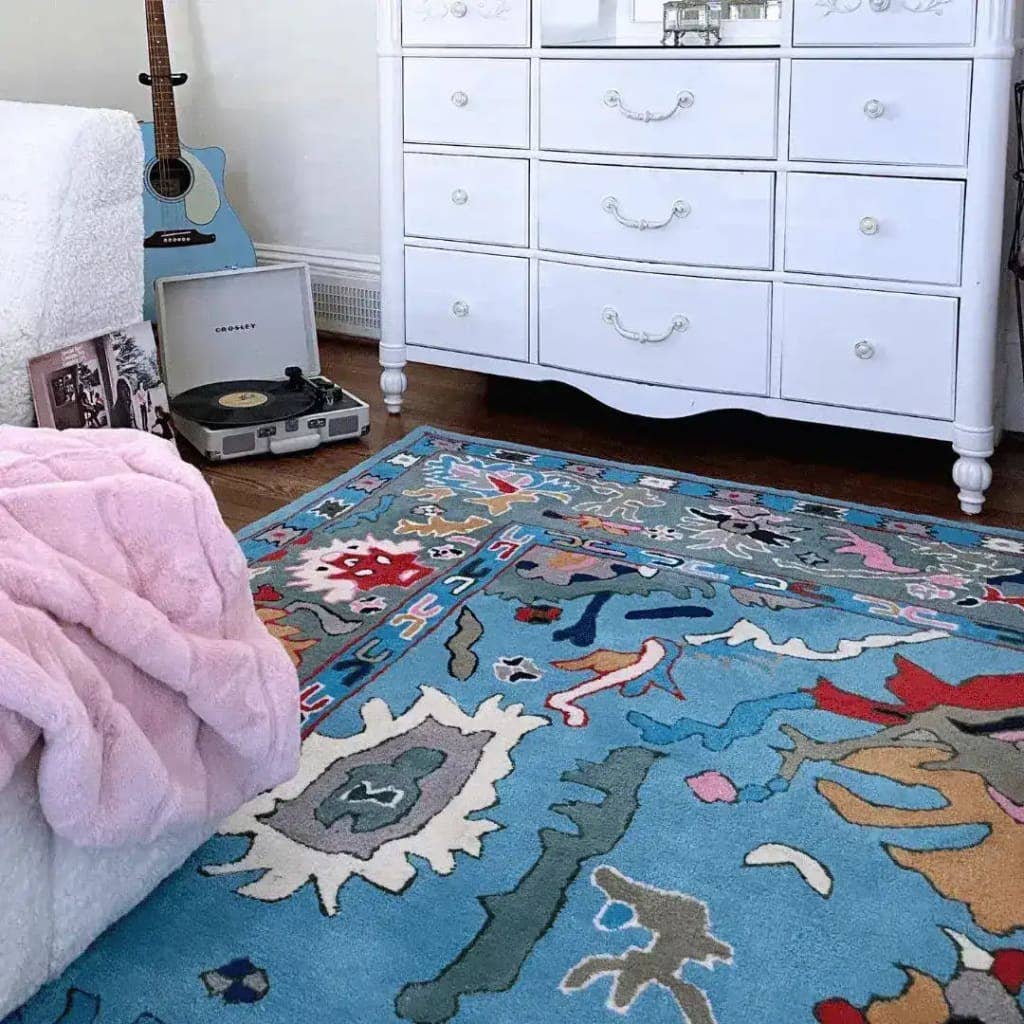 Maia Homes – Tapete por atacado – Tapete de Lã Tradicional Floral Tufado à Mão - Azul4