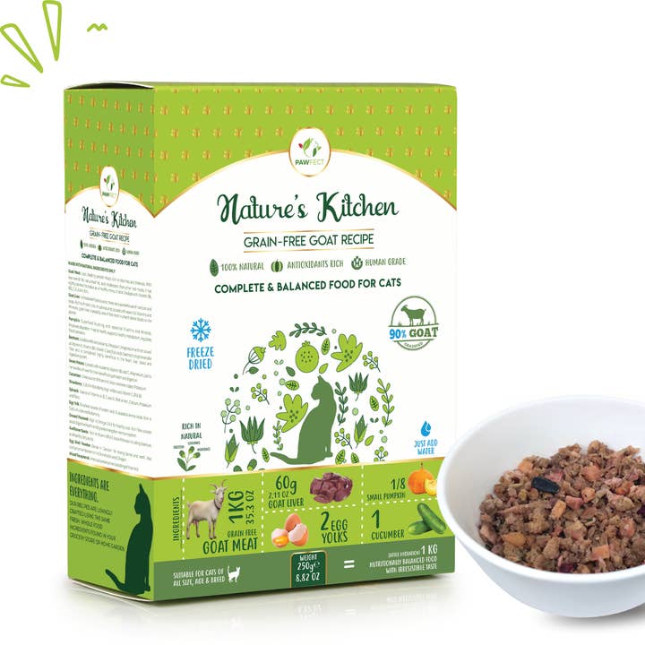 Pawfect Pet Foods Pvt Ltd - USA - Wholesale Pet Food - Cat - Pawfect Nature's Kitchen Freeze Dried Cat Food, Goat Recipe | Complete and Balanced Meal | All-Natural | Zero Preservatives | Grain Free | High Protein Food for Cats0