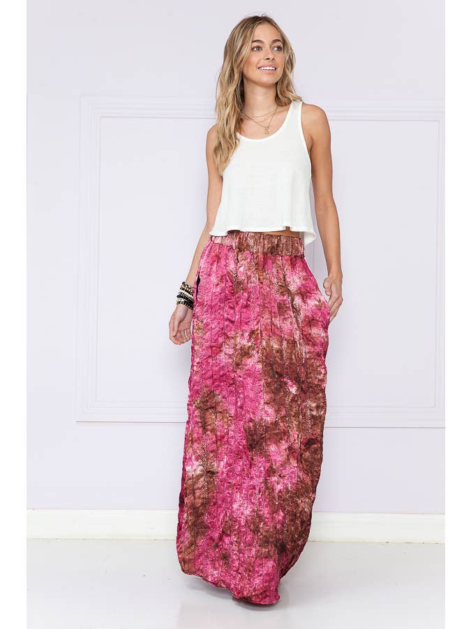 Burgundy Apparel - Wholesale Skirt - Women's - BOHO TIE-DYE MAXI SKIRT WITH SIDE POCKETS2