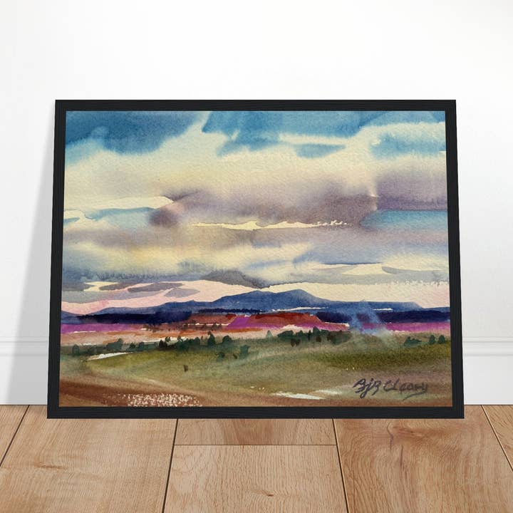 ‘Vista Tranquilla di Montagna 1’ Acquerello Paesaggistico | Stampa d'Arte con Cornice in Legno 12x16 | Opera Originale dell'Artista Americana Barbara Cleary per la vendita all'ingrosso da parte di Barbara Cleary Designs