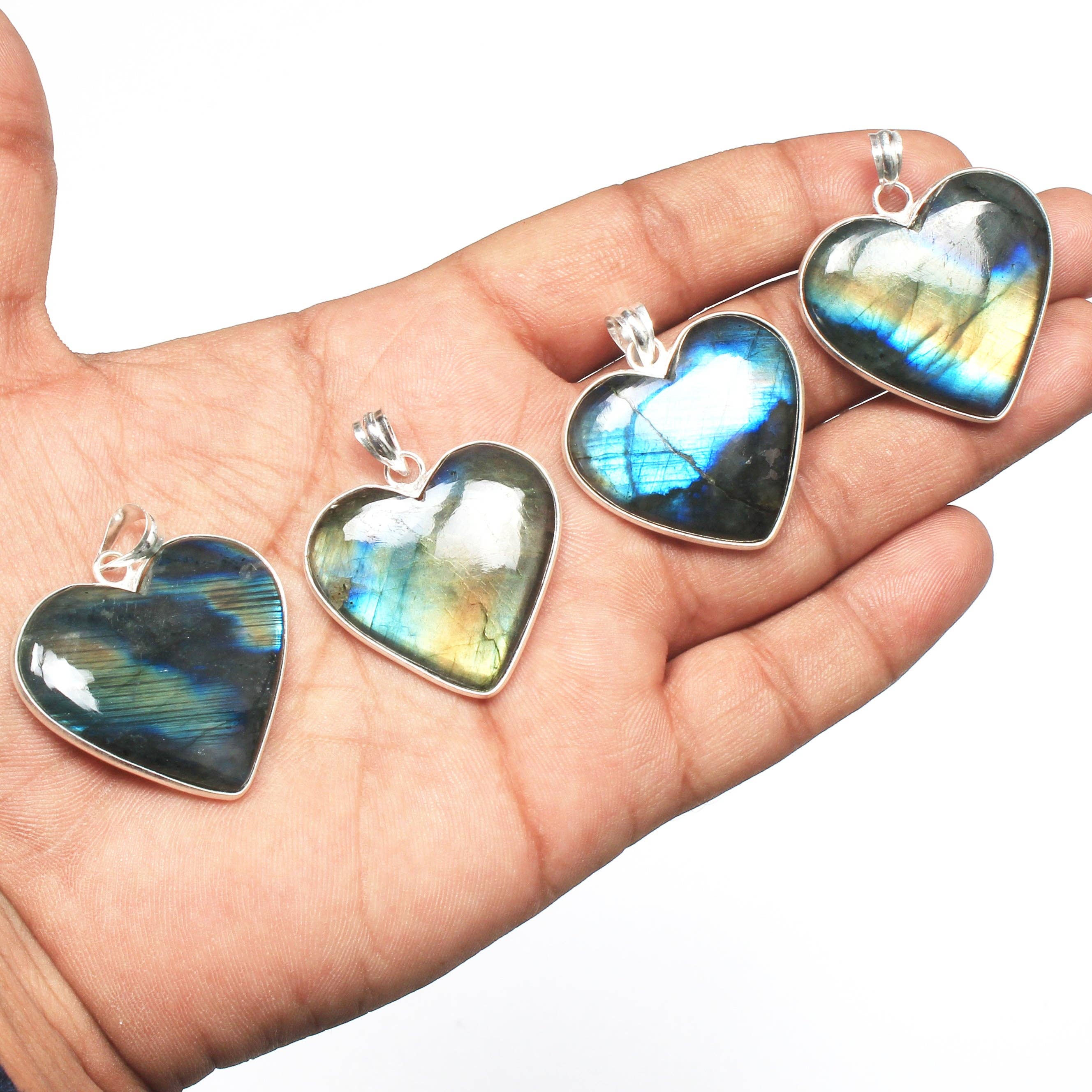 Handmade Jewels - Wholesale Individual Charm/Pendant - Labradorite Heart Pendants - Handmade, Silver-Plated Brass, Wholesale2