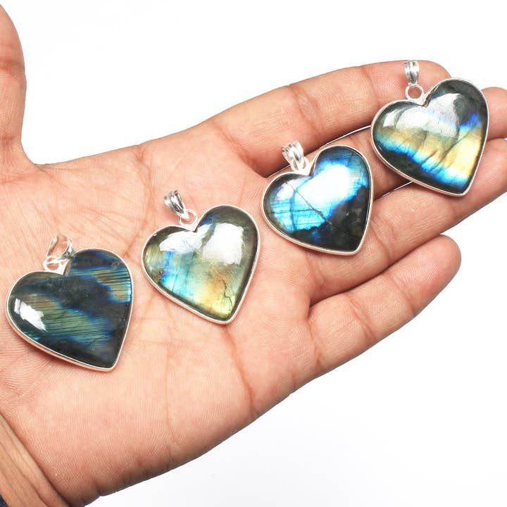 Handmade Jewels - Wholesale Individual Charm/Pendant - Labradorite Heart Pendants - Handmade, Silver-Plated Brass, Wholesale2