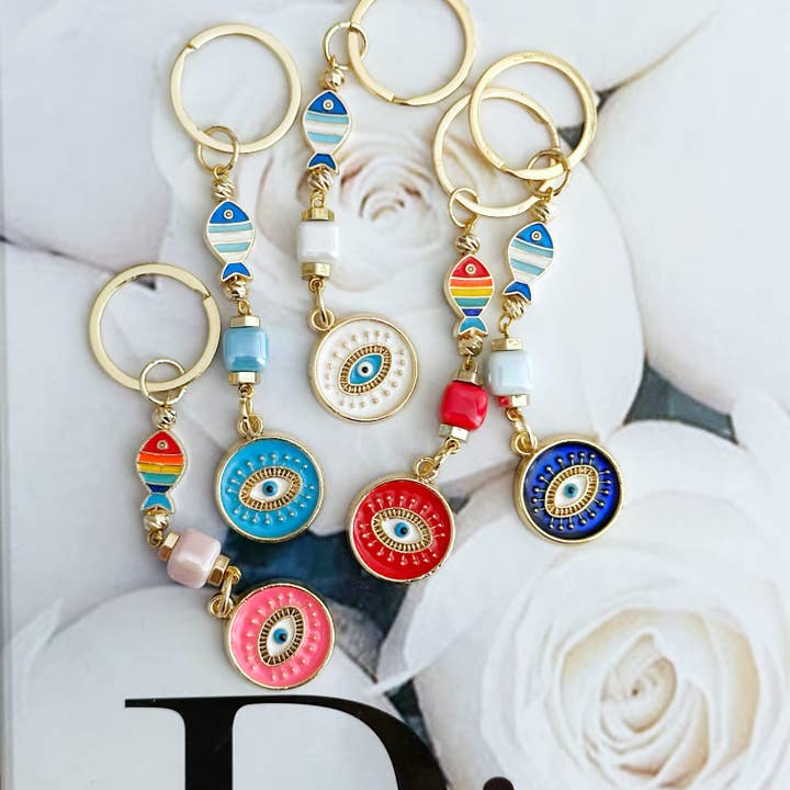 Evileyefavor - Venta al por mayor Llavero - Mujer - Llavero Evil Eye, llavero con forma de pez con amuleto de buena suerte3