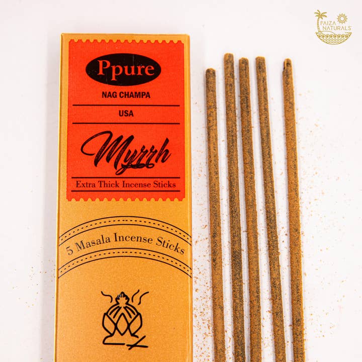 Faiza Naturals - Wholesale Incense - Myrrh Incense Stick 5-Pack (Handmade, Ultra Thick)1