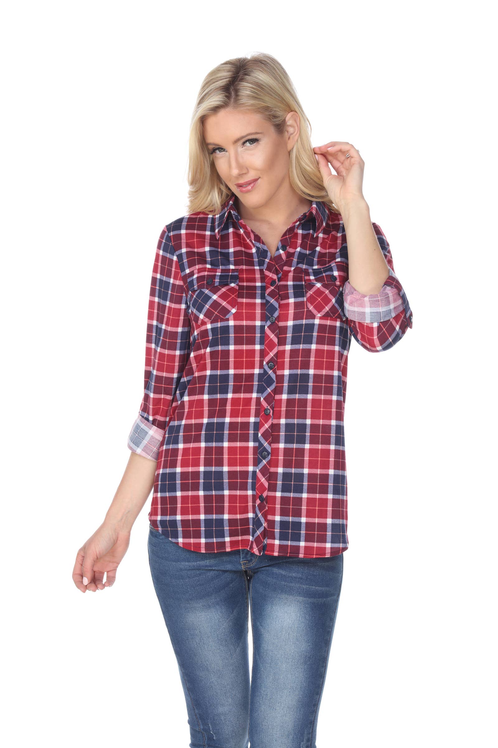 WHITE MARK - Wholesale Button Down Shirt - Women's - Oakley Stretchy Plaid Top8