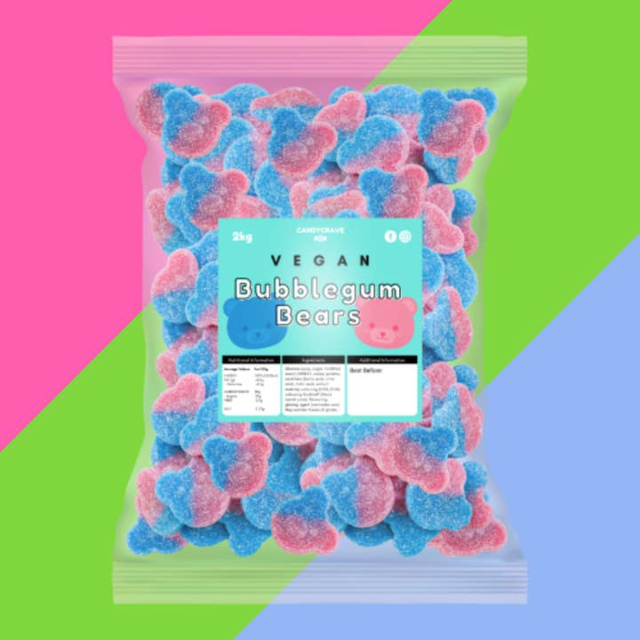 Gaffney's Sweets & Treats Wholesale - Wholesale Gummy - Candycrave Vegan Fizzy Bubblegum Bears 2kg