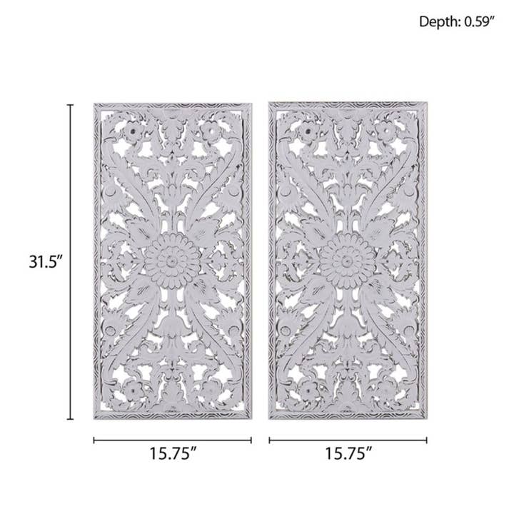 Olliix - Wholesale Wall Art Set - 2-Piece Distressed Carved Wood Wall Set, Antique Green9