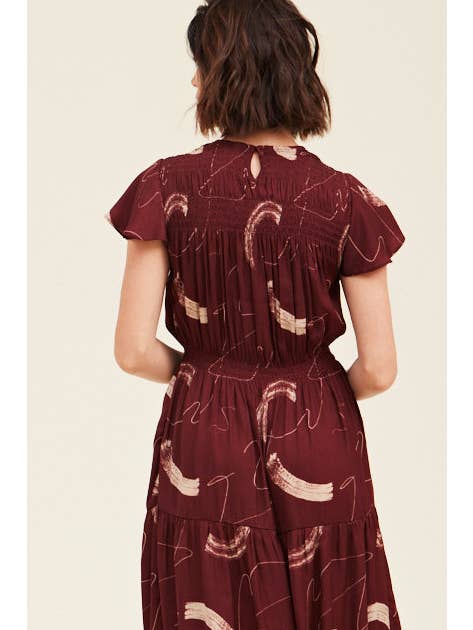 Grade & Gather - Wholesale Dress - Women's - 60884BS - SMOCKED DETAIL MIDI SATIN DRESS