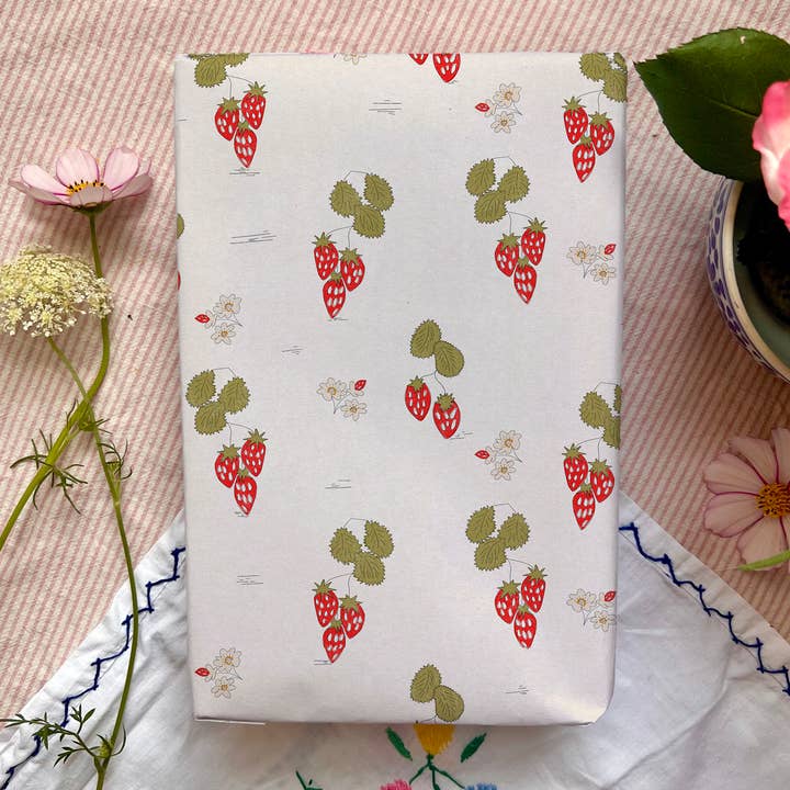 Strawberry Plants | Single Sheet Wrapping Paper | Hand Drawn for wholesale by Rebecca Joy Ltd