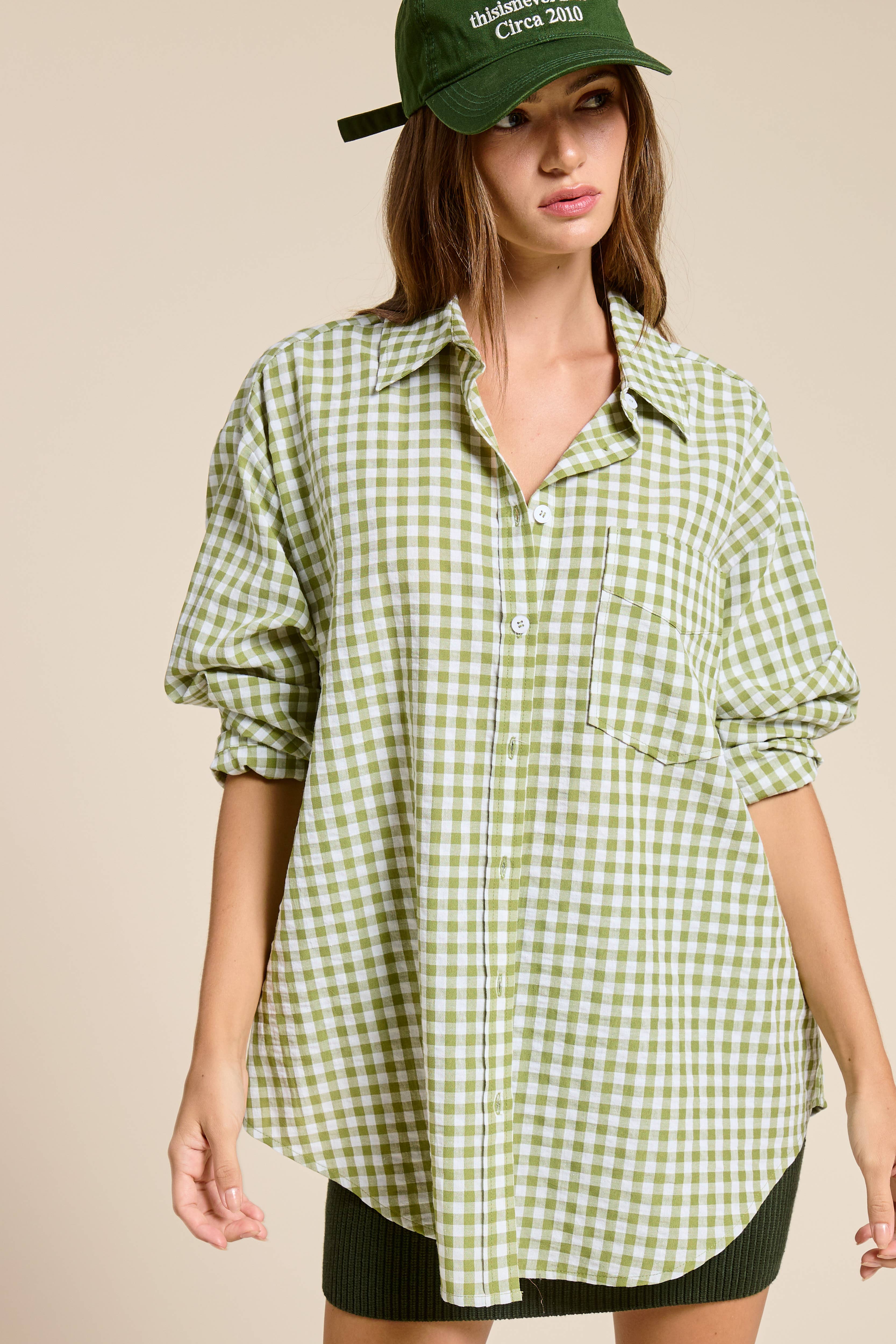 Mimosa - Wholesale Button Down Shirt - Women's - Oversized Gingham Button Down Shirt4
