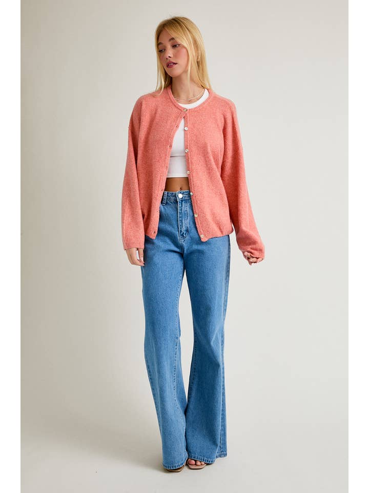 LE LIS - Wholesale Cardigan - Women's - LONG SLEEVE CREW NECK SWEATER CARDIGAN47