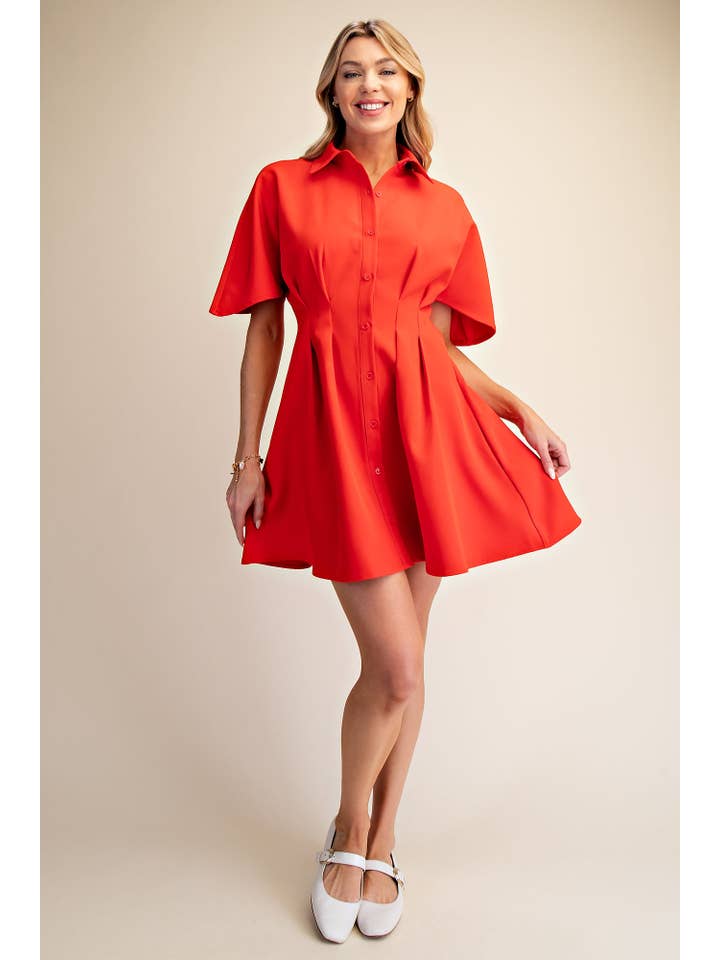 Glam - Wholesale Dress - Women's - Short-Sleeve Pleated Shirt Mini Dress10