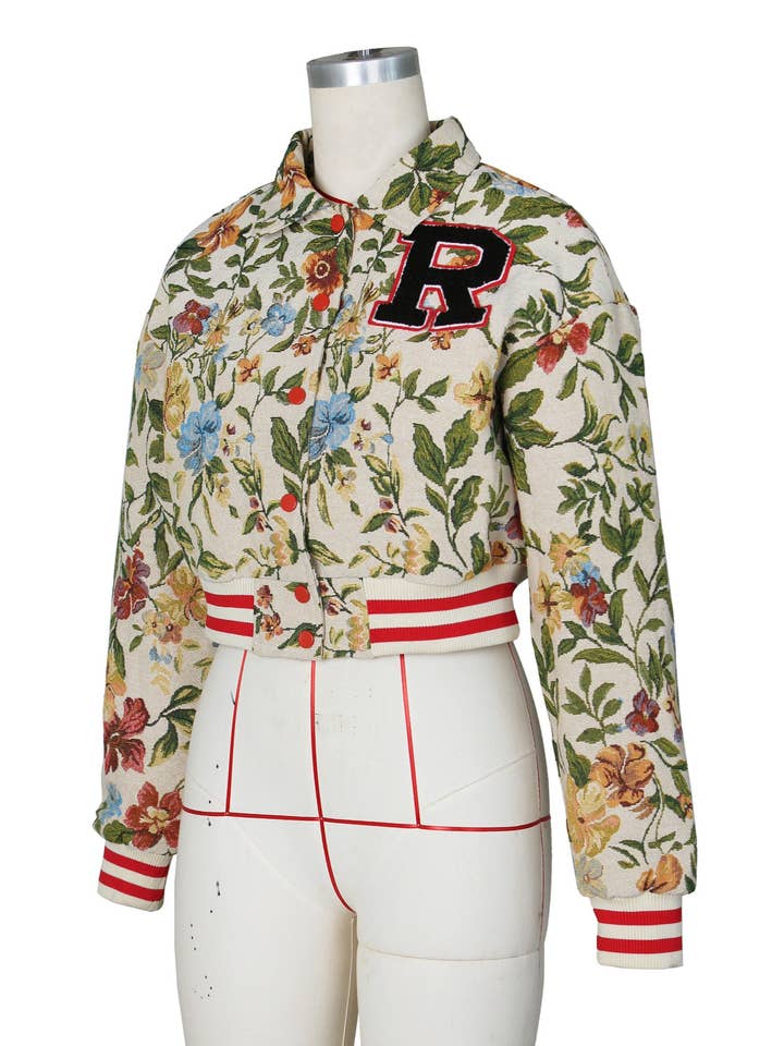 Rosa Clothing - Wholesale Jacket - Women's - Hip Hop Floral Jacquard Short Button-Down Jacket0