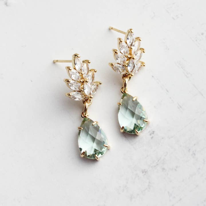 A Pocket of Posies - Wholesale Dangle Earrings - Glass Leaf Earrings | Rhinestone Studs | Gold or Silver10