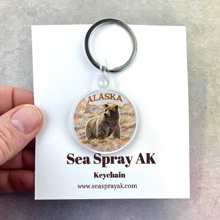 Alaska Brown Bear Keychain, Grizzly Bear, Acrylic for wholesale by Sea Spray AK