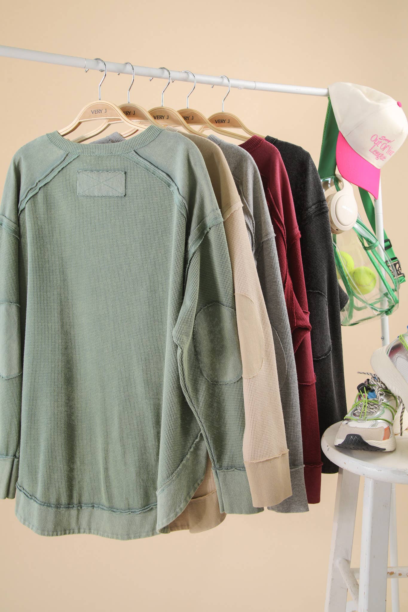 VERY J - Wholesale Knit Top - Women's - NT12234-Mineral Washed Elbow Patch Contrast Knit Top1