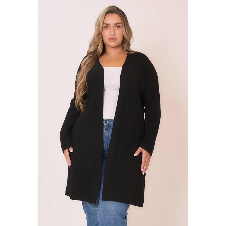 Cardigan ouvert en tricot avec fentes latérales hautes pour la vente par Cozy Casual, Inc.