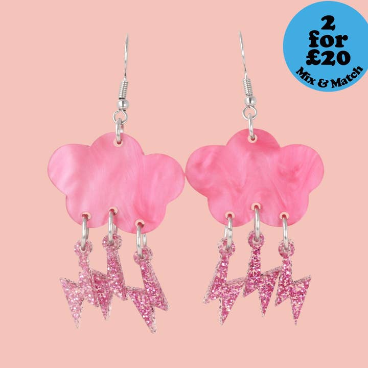 Pink Glitter Acid Lightning øreringe for engroshandel hos Sour Cherry