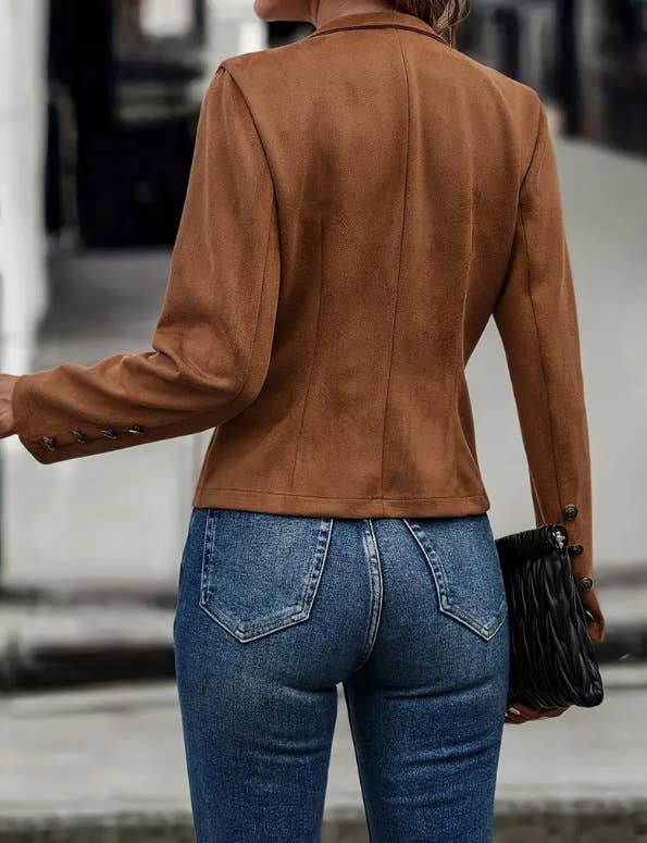 Lily Clothing - Wholesale Jacket - Women's - Vintage deerskin velvet double-breasted slim-fit jacket4