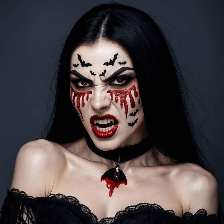 Red Bloody Awesome Glitter Tears Face Sticker for wholesale on Faire2