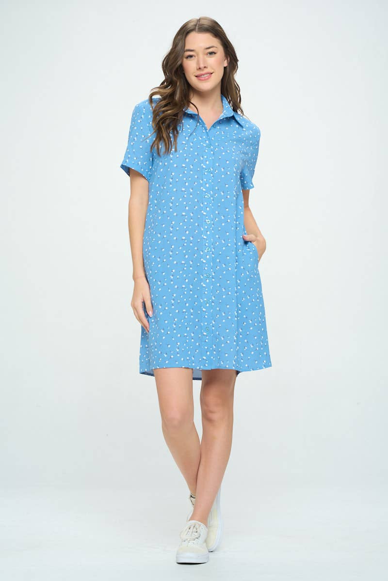 SM WARDROBE - Wholesale Dress - Women's - SNOWDROPS FLOWER PRINT DRESS BLUE1