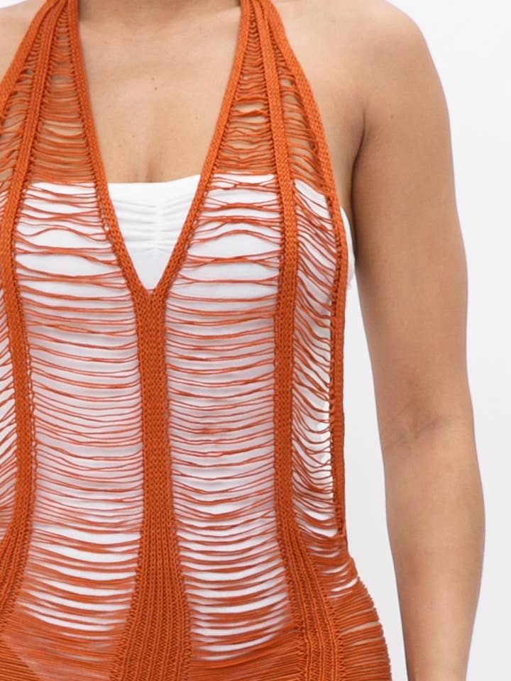 Julia by LoveJ - Wholesale Swim Cover Up - Women's - V-Neck Halter Open Back Cover Up Dress