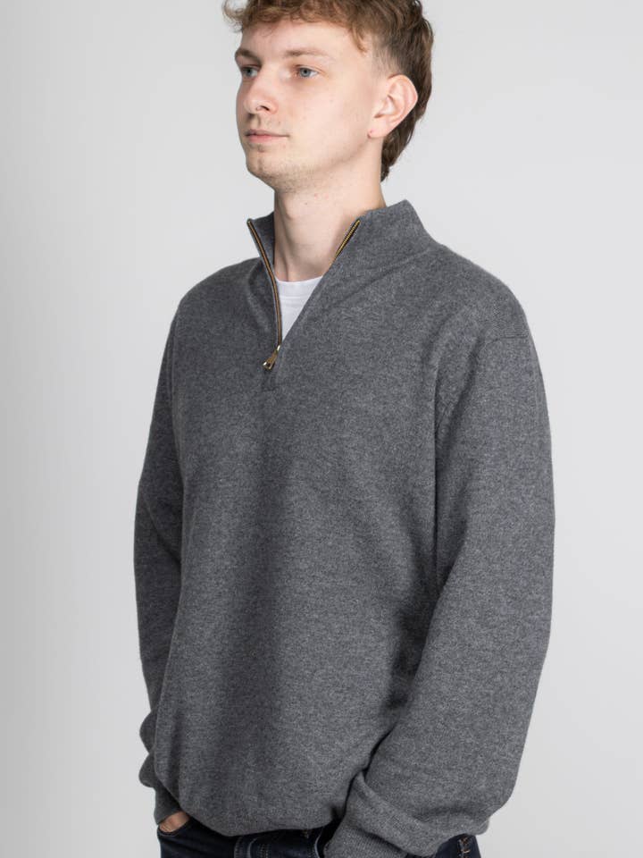 Quiet Form Zip Ash for wholesale by Oxford Meadow Cashmere