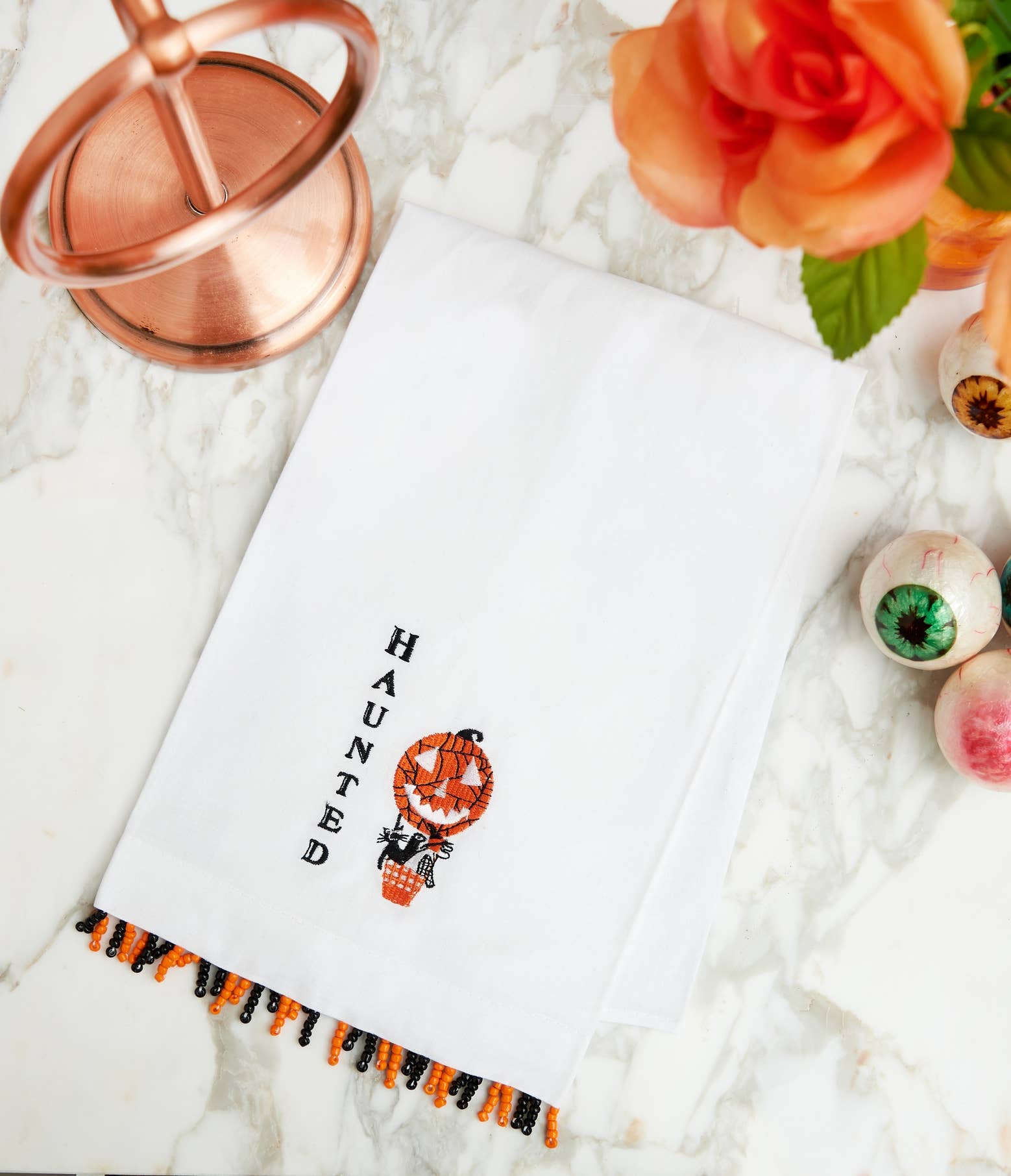 C&F Home - Wholesale Hand Towel - SALE Halloween Haunted Pumpkin Beaded Guest Hand Towel