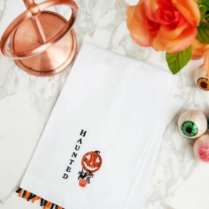 C&F Home - Wholesale Hand Towel - SALE Halloween Haunted Pumpkin Beaded Guest Hand Towel0