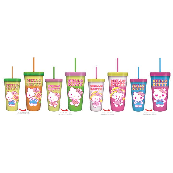 Ensemble de 4 gobelets froids à changement de couleur 24oz Hello Kitty Garden Doodle pour la vente par Silver Buffalo
