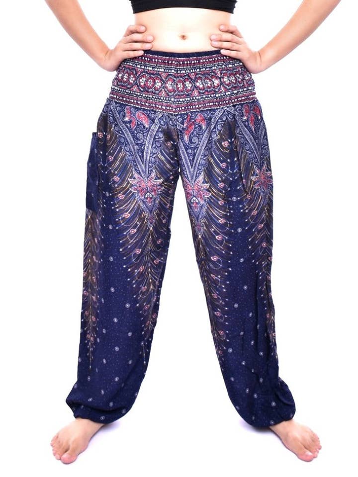 Girls Purple Peacock Elasticated Harem Pants 6-8 yr for wholesale by Bohotusk